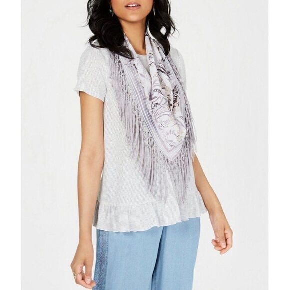 Style‎ & Co Blouse Top Large Grey White Scarf-Neck - Picture 9 of 10